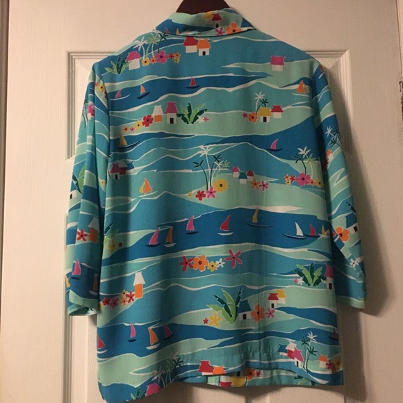 Draper’s & Damon’s Vintage Blue Tropical Floral Sailboat Button Down Shirt - Picture 2 of 10